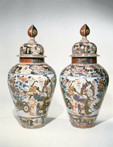 Paar Imari-Balustervasen und Deckel von Japanese School