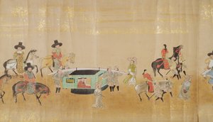 Sechste koreanische Gesandtschaft nach Japan in Meireki 1 zur Zeit der Nachfolge von Tokugawa Ietsuna im Jahr 1651, möglicherweise von Kano Masunobu (1625-94) (Rollbild) (Detail) von Japanese School