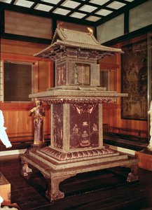 Tamamushi-Schrein aus dem Horyu Ji Tempel, Darstellung der Geschichte Buddhas in einer früheren Inkarnation, ca. 650