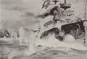 Die Mikasa kämpft tapfer gegen das russische Geschwader vor Port Arthur am 10. August von Japanese School