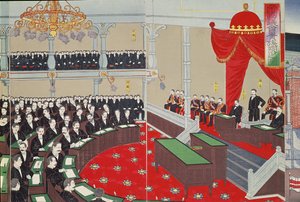 Das Parlament in Tokio, spätes neunzehntes Jahrhundert (Farbholzschnitt)