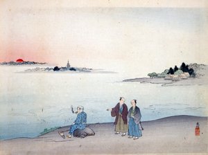 Zwei Männer, die an einem See spazieren, ca. 1870 von Japanese School