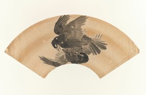 Ohne Titel - fächerförmige Zeichnung von zwei Vögeln, 1603-1868 von Japanese School