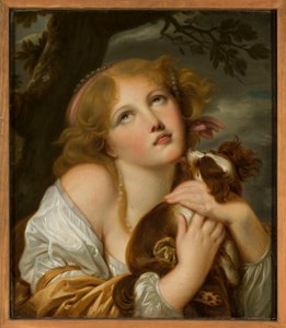 Mädchen mit einem Hund auf dem Arm von Jean-Baptiste Greuze