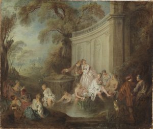 Eine Gesellschaft badet in einem Park von Jean Baptiste Joseph Pater