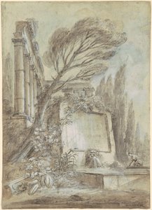 Architektonische Fantasie römischer Ruinen mit Inschriftentafel, ca. 1768