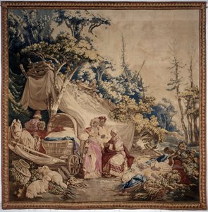 Das Freiluftbankett, Vorhang russische Spiele, (Detail) von Jean-Baptiste Le Prince