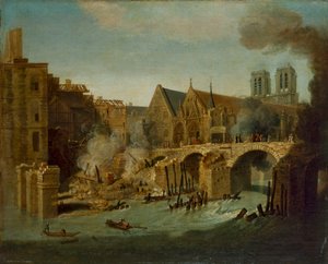 Die Petit Pont nach dem Brand von 1718 von Jean Baptiste Oudry