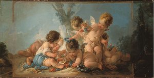 Gruppe von sechs Liebenden, die mit Blumen spielen, ca. 1761