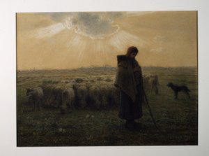 Die Schäferin und ihre Herde von Jean-Francois Millet