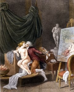Schall: eine galante Szene zwischen dem Maler und seinem Modell von Jean Frederic Schall