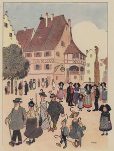Deutsche Touristen in einem elsässischen Dorf von Jean Jacques Waltz