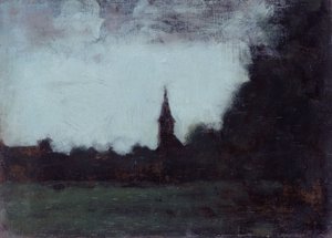 Landschaft im Elsass, der Kirchturm von Bernwiller, zwischen 1890 und 1905