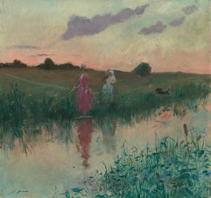 Die Frau des Künstlers beim Angeln von Jean-Louis Forain