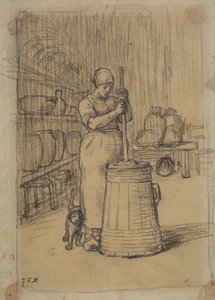 Studie für Frau beim Butterrühren von Jean Francois Millet