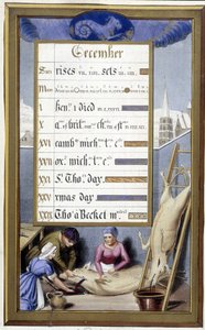 Dezember und Zeichen des Steinbocks: wir schlachten das Schwein - Faksimile der Stunden von Anne von Bretagne von Jean Bourdichon