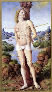 Heiliger Sebastian - von Jean Bourdichon, in „The Hours of Anne of Brittany“