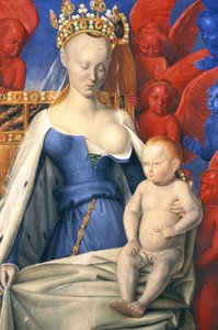 Die stillende Jungfrau in einem Hermelinmantel dargestellt als Agnes Sorel (Detail) von Jean (after) Fouquet