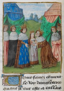 König Richard II. von England empfängt seine Braut Isabella von ihrem Vater, König Karl VI. von Frankreich, Illustration aus 