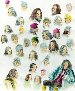 Verschiedene Ausdrücke und Frisuren des Schriftstellers François Marie Arouet de Voltaire (1694-1778) nach den Gemälden von Jean Huber (1721-1786) 18. Jahrhundert