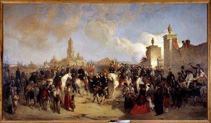 Expedition nach Mexiko (1861-1867): „Einzug der französischen Expeditionsarmee in Mexiko-Stadt am 10.06.1863, General Forey erhält vom Präfekten Azcarte die Schlüssel der Stadt“