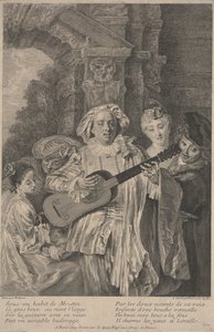 Im Kostüm von Mezetin, Druck von Henri Simon Thomassin c.1717-1726 von Jean Antoine (after) Watteau