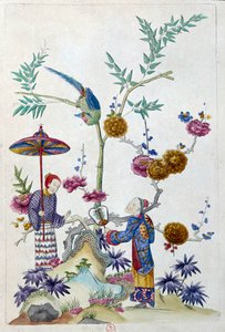 Zeichnung von einer chinesischen Vase: Paar im Garten von Jean Antoine Fraisse