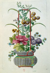 Blumentopf. Gravur von Jean Antoine Fraisse (18. Jahrhundert)
