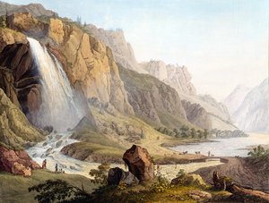 Blick auf den Wasserfall von Pissevache, ca. 1789 von Jean Antoine Linck