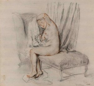 Nackte Frau zieht ihr Hemd aus von Jean Antoine Watteau