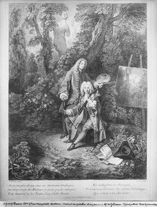 Jean Antoine Watteau und sein Freund Monsieur de Julienne, graviert von Nicolas Henri Tardieu