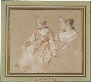 Studien einer sitzenden Frau und ein Detail ihres Kopfes und ihrer Schultern von Jean Antoine Watteau
