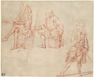 Drei Studien eines Gentlemans von Jean Antoine Watteau