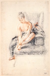 Junge Frau, nackt, hält einen Fuß in ihren Händen, 1716-18