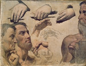 Studie von Köpfen und Händen für die Apotheose von Homer von Jean Auguste Dominique Ingres