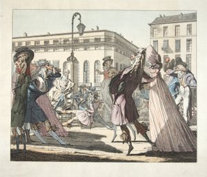 Le Petit Coblentz, Boulevard de Grand sous le Directoire, graviert von Eugene Loizelet, veröffentlicht 1978 (handkolorierte Gravur) von Jean Baptiste (after) Isabey