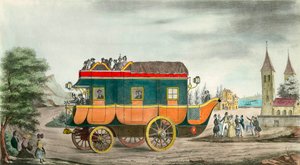 Das Auto (oder die Postkutsche) mit Dampf: Französische Erfindung von 1835. Gravur von Ange Tissier (1814-1876). 1835. Private Sammlung