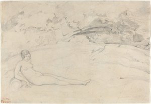 Ein Akt, der in einer Landschaft liegt von Jean Baptiste Camille Corot
