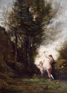 Eine Nymphe spielt mit Amor, 1857 von Jean Baptiste Camille Corot