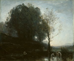 Badende Nymphen und Kind von Jean Baptiste Camille Corot