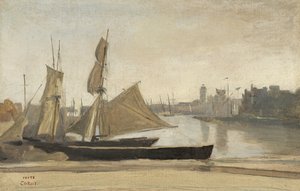 Dunkerque, Fischerboote am Kai festgemacht, ca. 1830 von Jean Baptiste Camille Corot