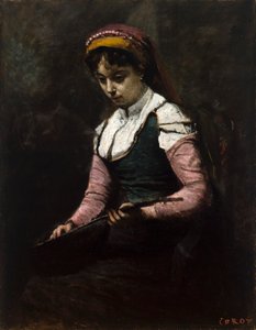 Mädchen mit Mandoline von Jean Baptiste Camille Corot