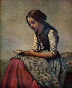 La petite Liseuse ou Jeune bergère assise et lisant, um 1855 von Jean Baptiste Camille Corot