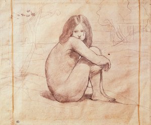 Nacktes Mädchen, sitzend, Zeichnung von Jean-Baptiste-Camille Corot (1796-1875) von Jean Baptiste Camille Corot