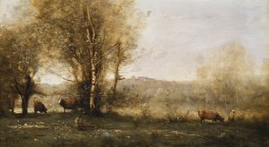 Der Teich mit drei Kühen von Jean Baptiste Camille Corot