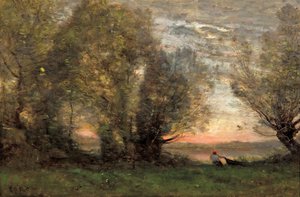 Der Fischer, Abendstimmung, ca. 1860-1870 von Jean Baptiste Camille Corot