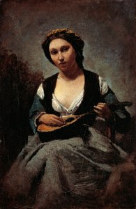 Frau mit Mandoline von Jean Baptiste Camille Corot
