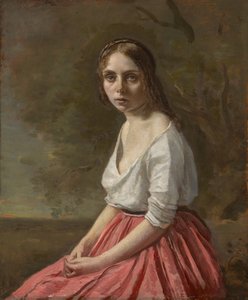 Junge Frau in einem rosa Rock, ca. 1845-50 von Jean Baptiste Camille Corot