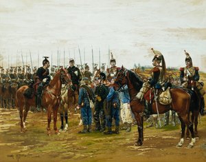 Französische Kürassiere halten bayerische Soldaten gefangen, 1875 von Jean Baptiste Edouard Detaille