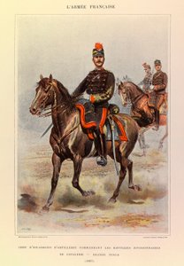 Typen und Uniformen der französischen Armee von Hauptmann Jules Richard, illustriert von Edouard Detaille (1848-1912): Chef der Artillerie-Eskadron, der die Divisions-Kavallerie-Batterien in großer Uniform im Jahr 1887 kommandiert, Privatbesitz von Jean Baptiste Edouard Detaille
